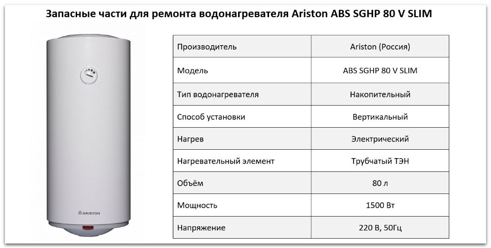 Купить запчасти Ariston ABS SGHP 80 V SLIM в Магнитогорске